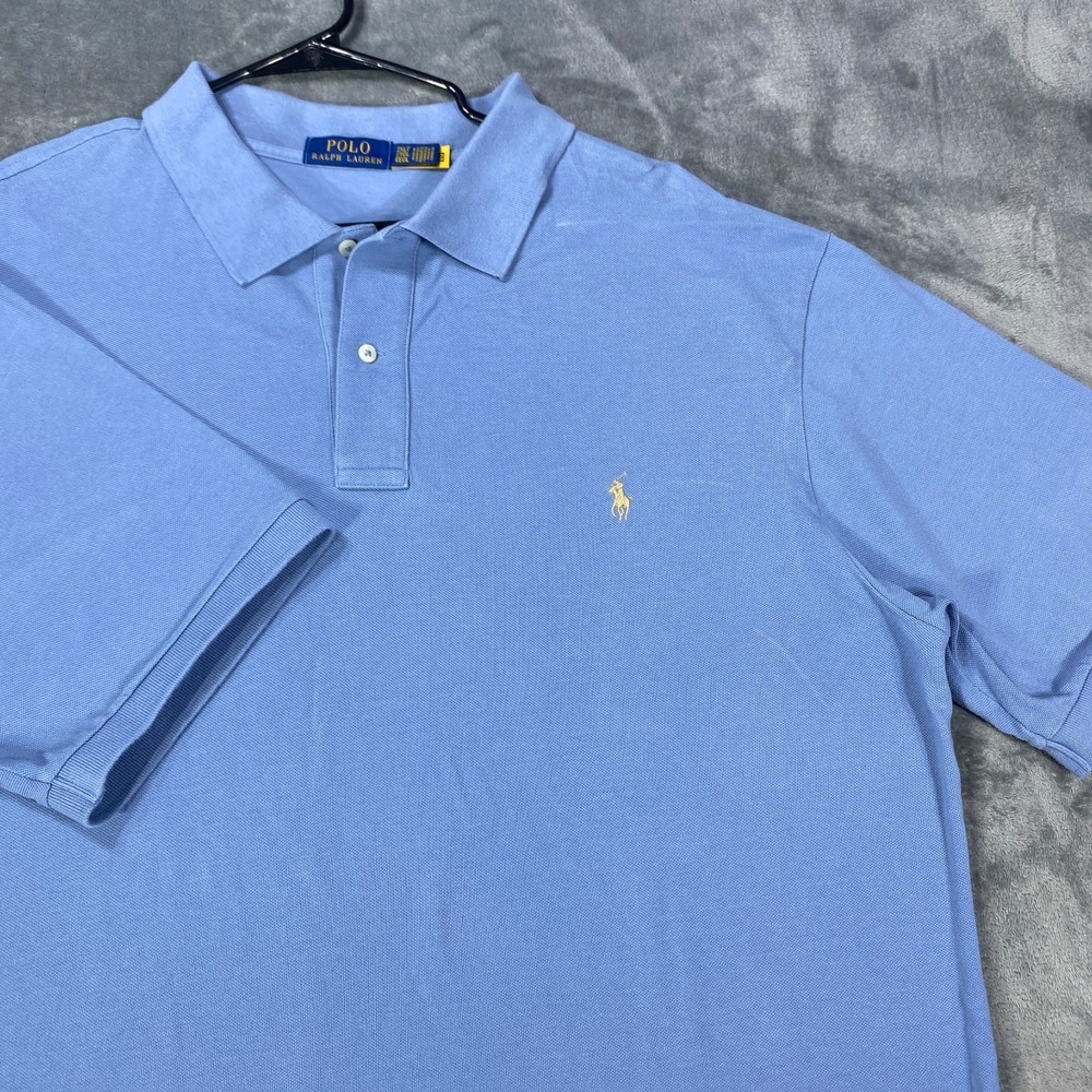 Polo Ralph Lauren Shirt Mens 2XLT Blue Short Sleeve Golf Pony 100% Cotton Knit